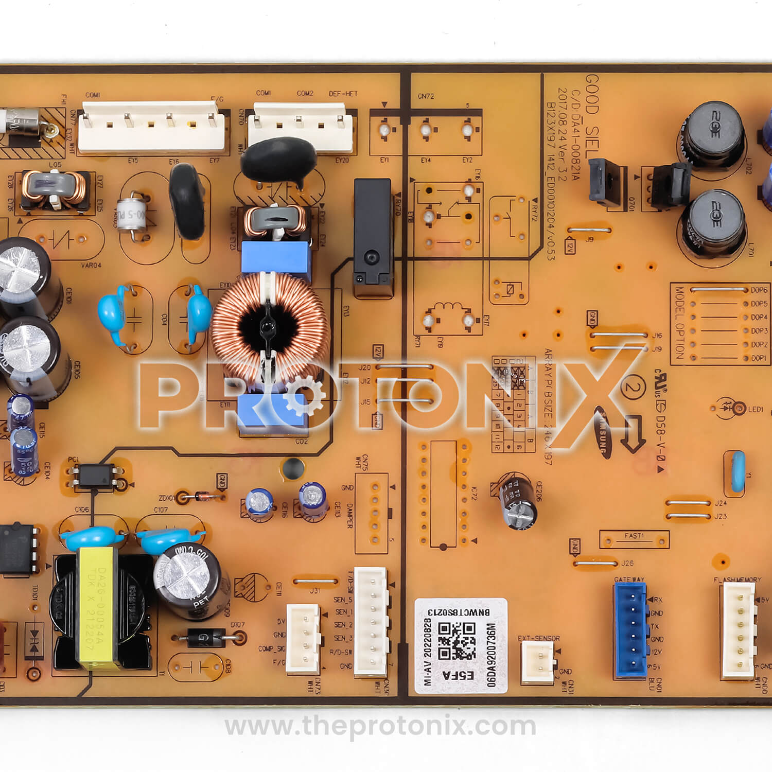 Detailed view of connector and relay section on Samsung DA41-00821A refrigerator PCB