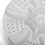 Close-up of Croma washing machine pulsator plate with cap and holes